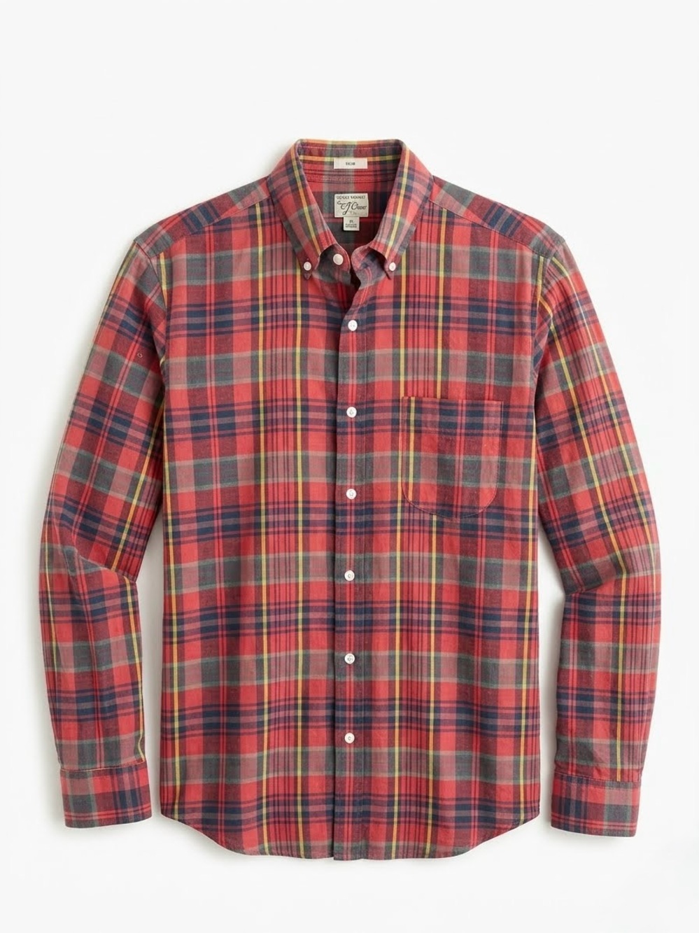 J.Crew Men's Slim Fit Woven Indian Madras Plaid Long Sleeve Button Down Shirt M